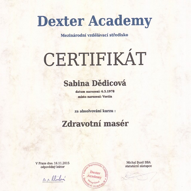 Certifikát - Zdravotní masér