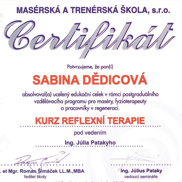 Certifikát - Reflexní terapie