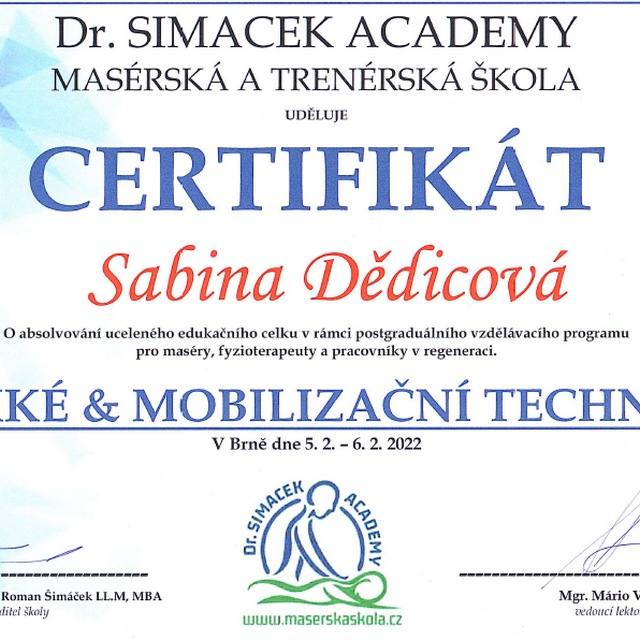 Certifikát - Měkké a mobilizační techniky