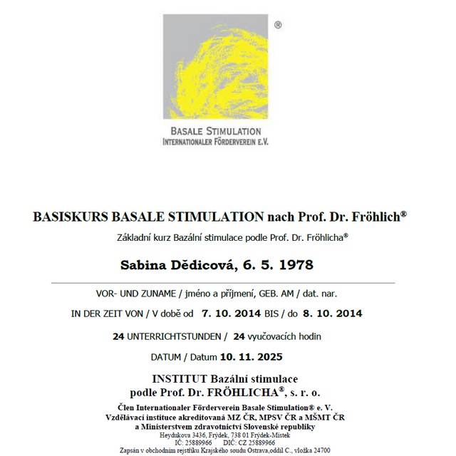 Certifikát - Bazální stimulace